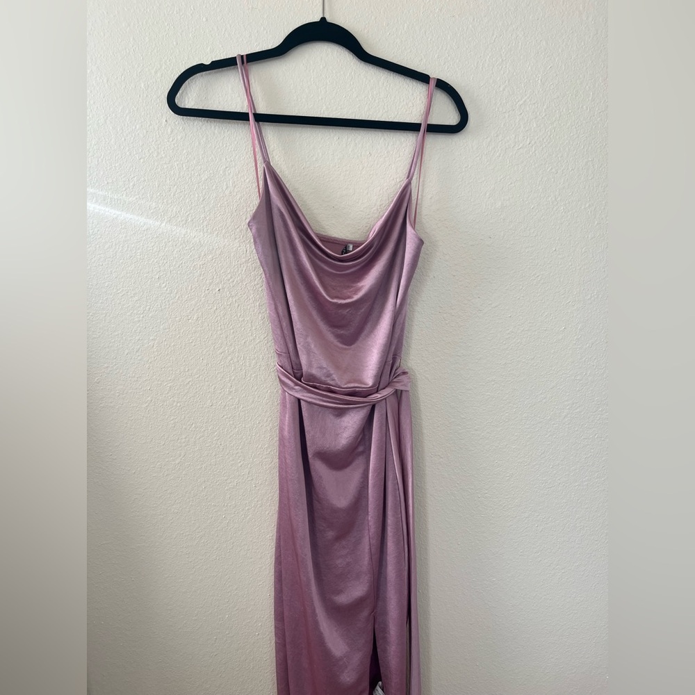 Satin, Cowl neck dusty pink maxi dress